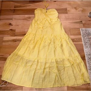 NWT Women's Yellow Tiered Halter Top Maxi Dress